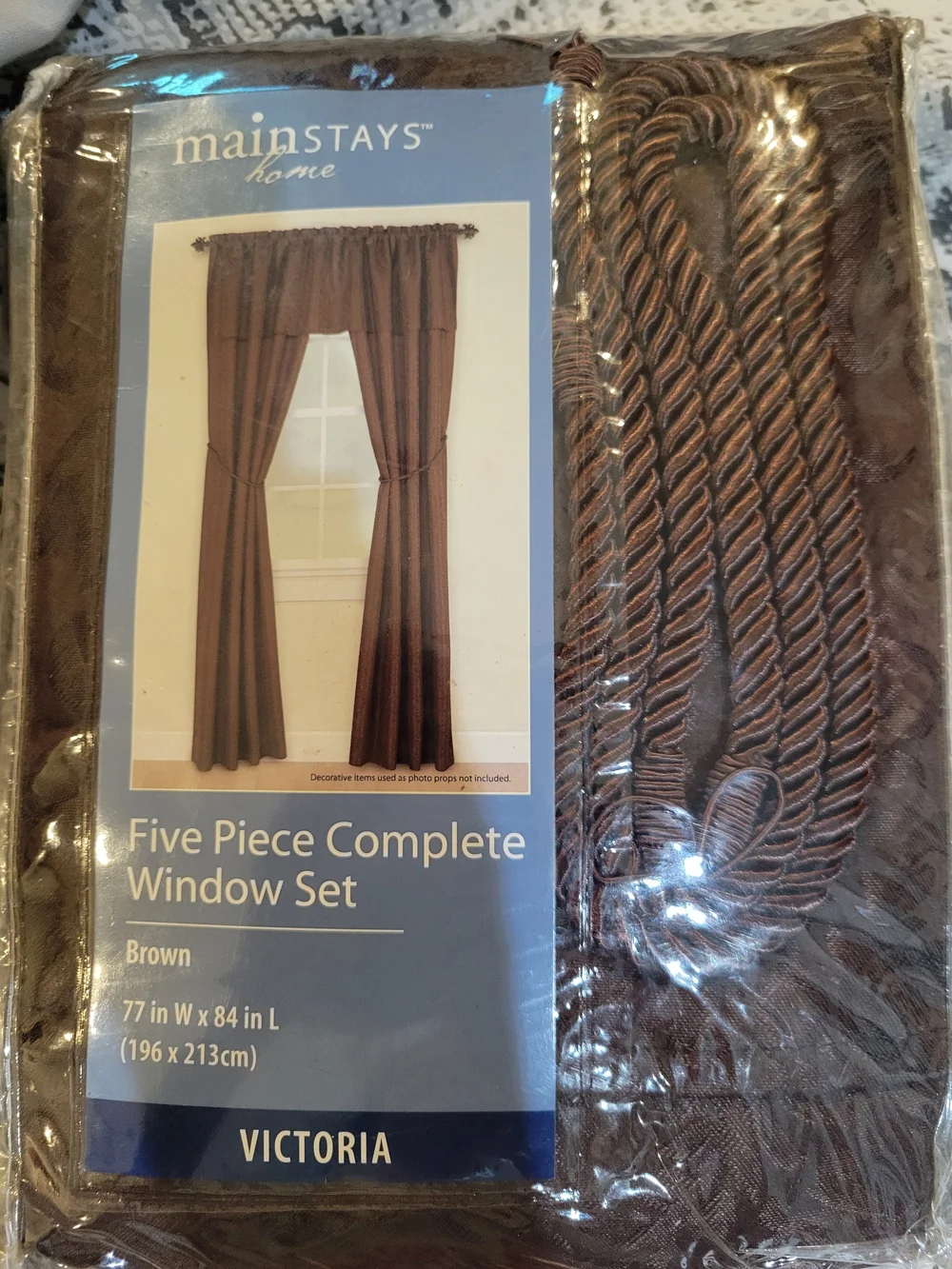 Mainstays Brown Five-Piece Victoria Window Curtain Set